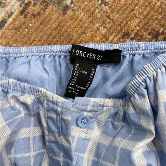 Baby Blue Plaid Puff Sleeve Crop Top Daisy Duke Medium - Picture 10 of 11